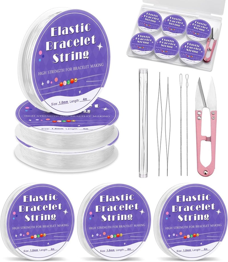 UOOU 6 Rolls Elastic String for Bracelets, 1mm Clear Stretchy Bracelet String with Beading Needles, Friendship Bracelet String for Jewelry Making Supplies - Image 1